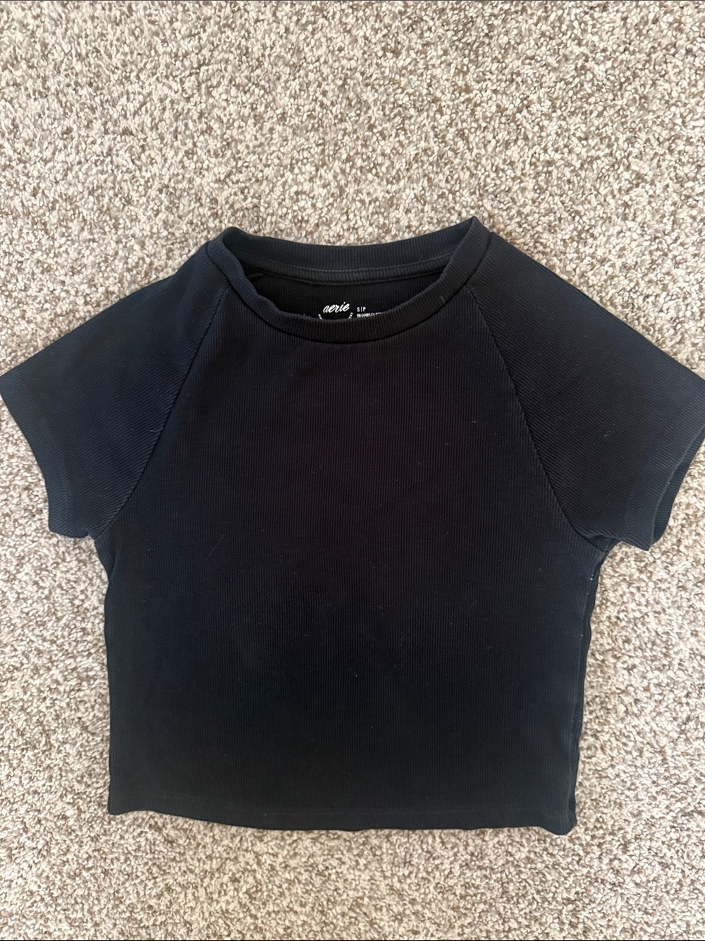 aerie Black Ribbed Short Sleeve Tee